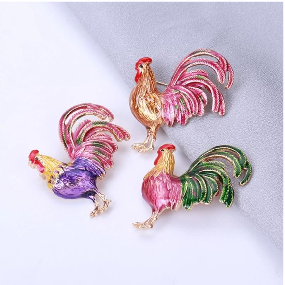 Big Tail Rooster Brooch Pin / Necklace Pendant - Picture 4 of 6